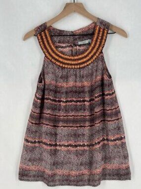 Dalia Printed Chiffon Beaded Scoop Neck Sleeveless Top‎ Size M